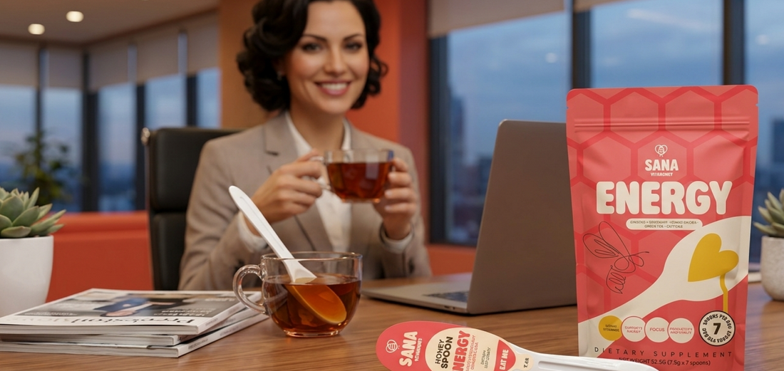 SANA VitaHoney Energy honey spoon with ginkgo biloba for focus and mental clarity