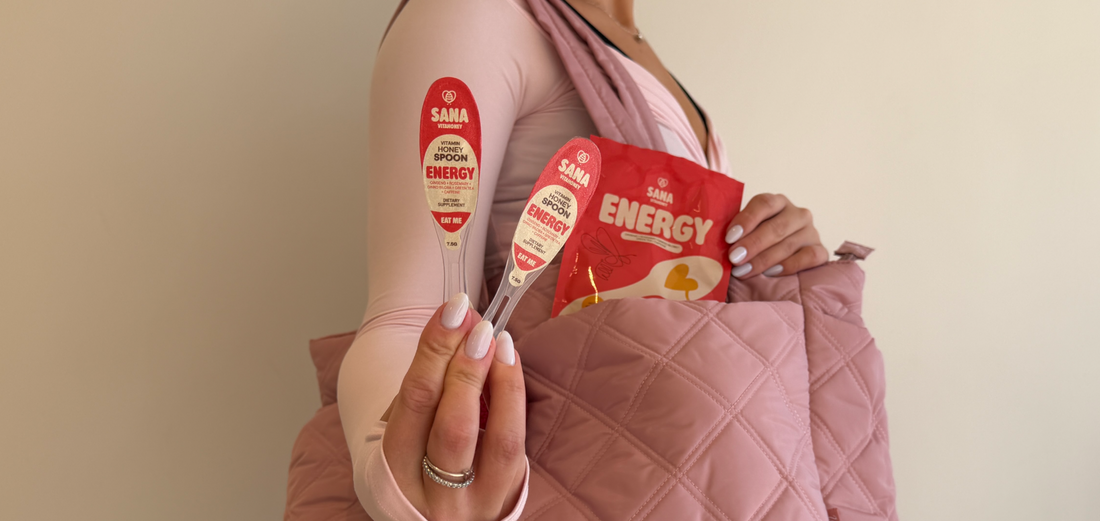 SANA VitaHoney Energy honey spoon as natural solution to stop afternoon 3pm coffee crash