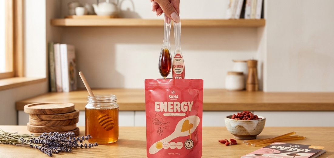 SANA VitaHoney Energy honey spoon with ginseng and ginkgo biloba for daily focus and cognitive support