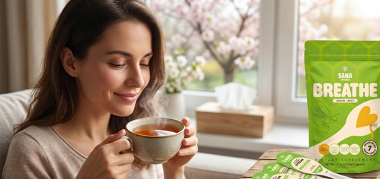 SANA VitaHoney Breathe honey spoon with lemon and mint for respiratory comfort and soothing