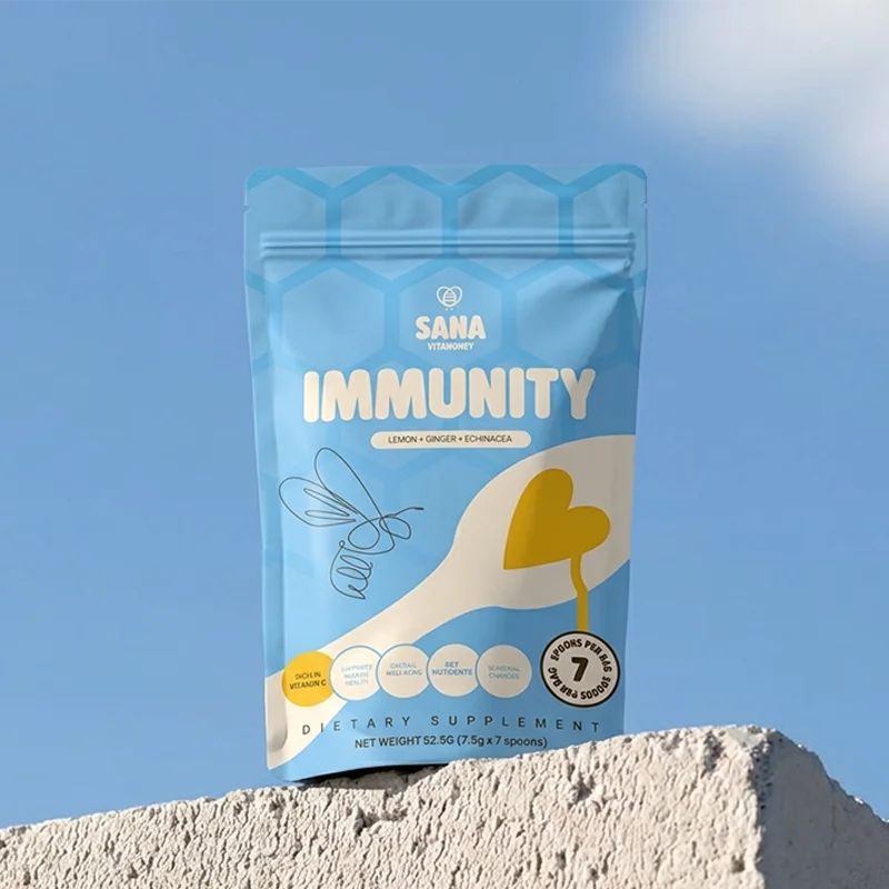 Sana VitaHoney Immunity Spoon package against a blue sky.