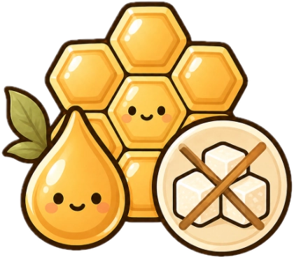Cartoon honeycomb, honey drop, and honey dipper on a white background