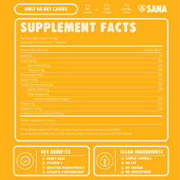 Supplement facts label of Creatine Infuse Honey Spoon on a yellow background